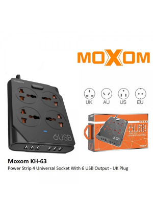 MOXOM KH-63Y Πολύπριζο & Φορτιστής με 6 Θύρες USB 10A - Χρώμα: Μαύρο