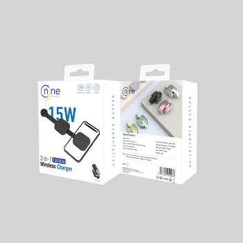 Nine AD10 15W 3 σε 1 Αναδιπλούμενος Ασύρματος Φορτιστής για Κινητό, Ρολόι & Airpods - Χρώμα: Μαύρο