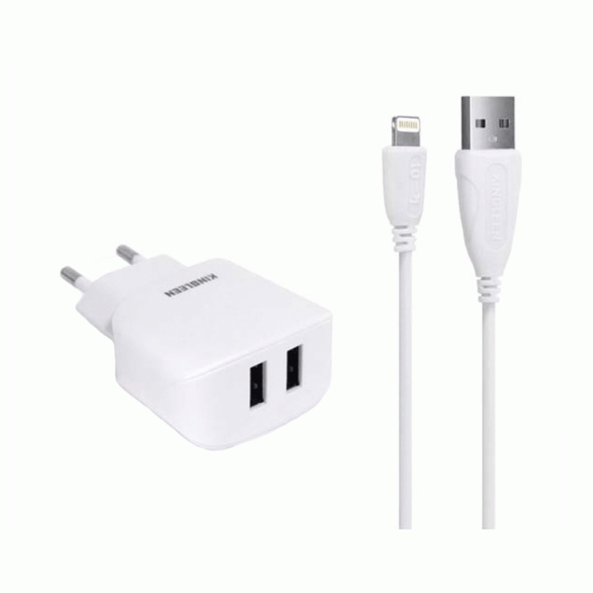 KINGLEEN E06 Φορτιστής με 2 Θύρες USB-A & Καλώδιο USB-A σε Lightning - Χρώμα: Άσπρο