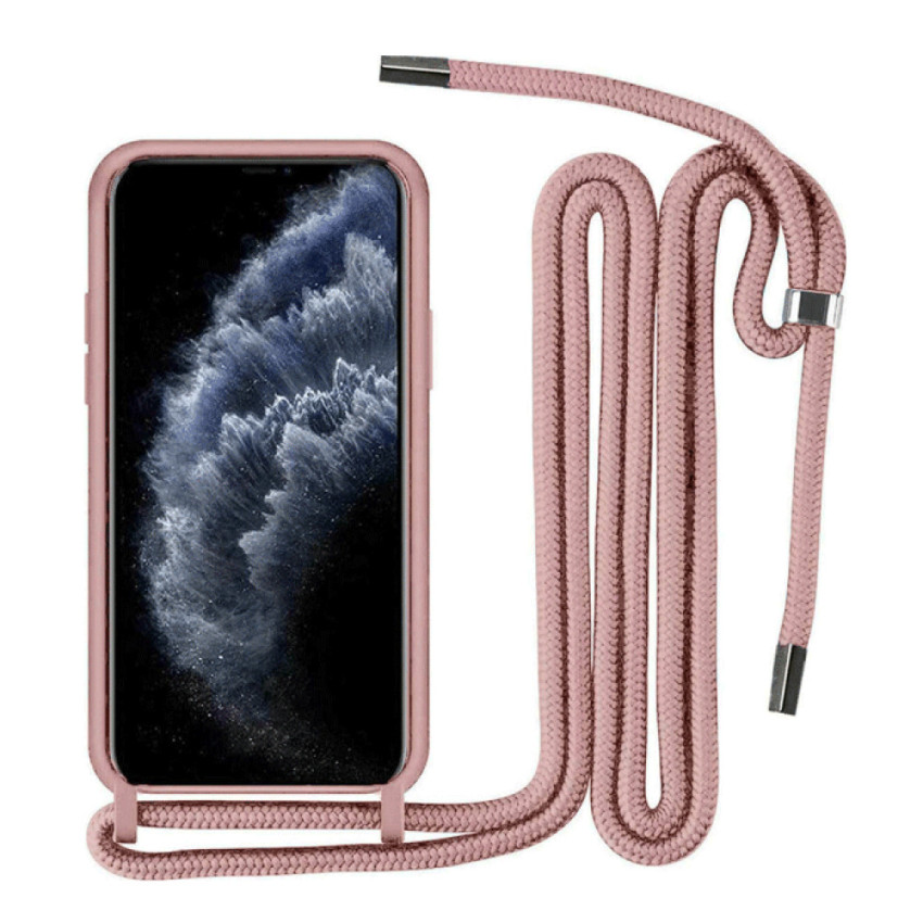 Θήκη Πλάτης Σιλικόνης με Λουράκι για Apple iPhone 11 Pro Max - Χρώμα: Ρόζ