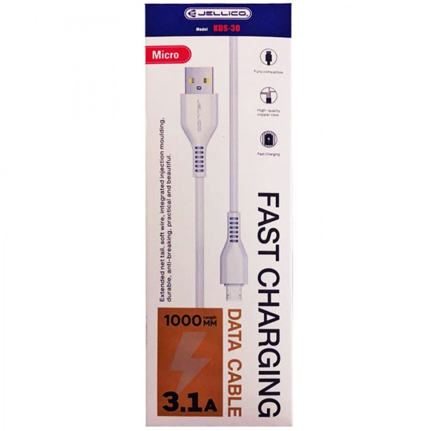 JELLICO KDS-30 Καλώδιο Φόρτισης Και Δεδομένων Micro USB σε USB 1M - Χρώμα: Λευκό