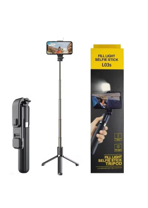 L03S Flexible Aluminum Wireless Remote LED Fill Light Selfie Stick Tripod - Χρώμα: Μαύρο