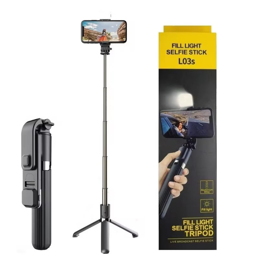 L03S Flexible Aluminum Wireless Remote LED Fill Light Selfie Stick Tripod - Χρώμα: Μαύρο