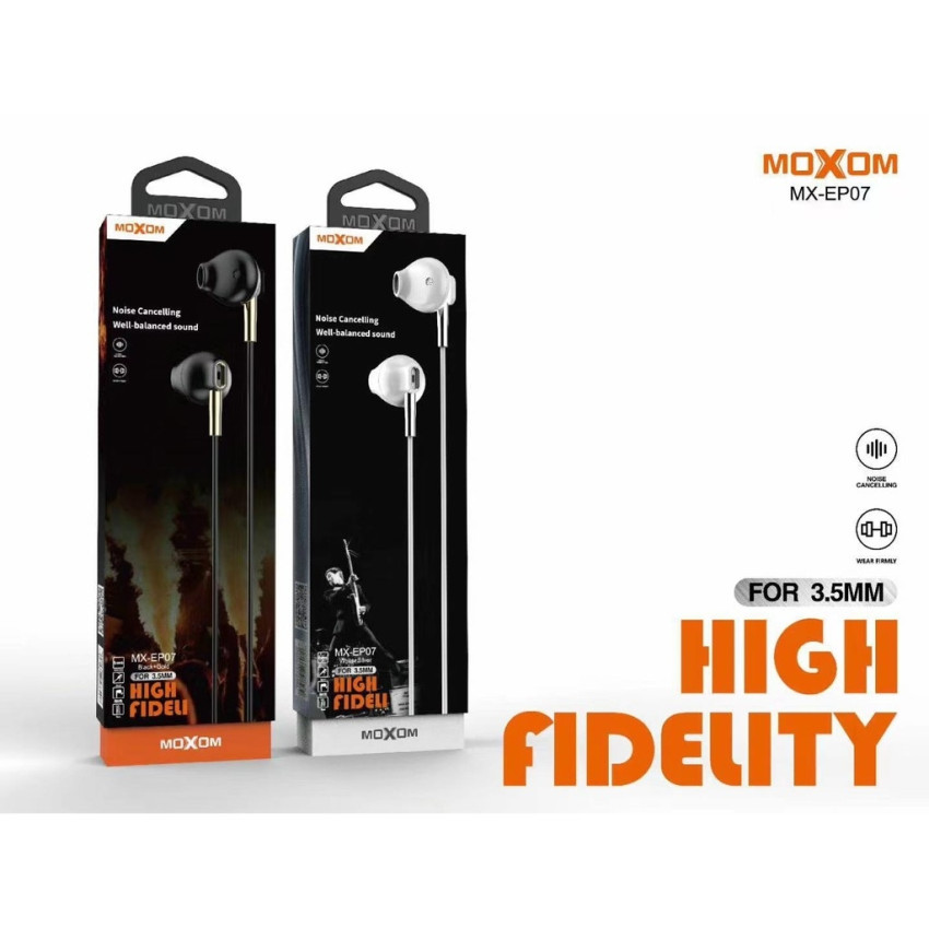 Moxom MX-EP07 Earbuds Handsfree με Βύσμα 3.5mm - Χρώμα: Μαύρο-Χρυσό