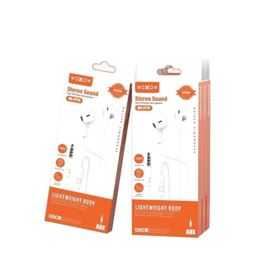 Moxom MX-EP70 Earbuds Stereo Sound Handsfree με Βύσμα 3.5mm Χρώμα: Άσπρο