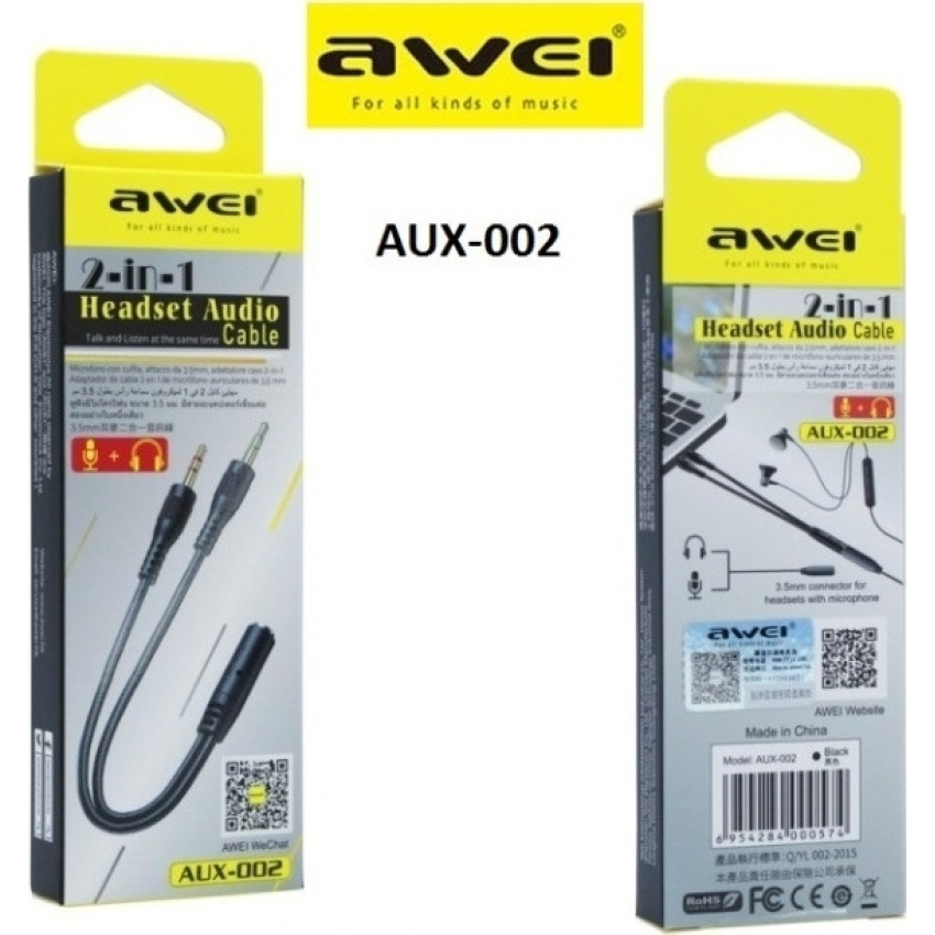 Awei AUX-002 Καλώδιο 3.5mm Female σε 2x 3.5mm Male 20cm - Χρώμα: Μαύρο