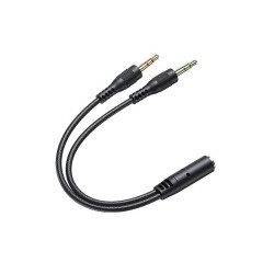 Awei AUX-002 3.5mm Female to 2x 3.5mm Male 20cm Cable - Color: Black