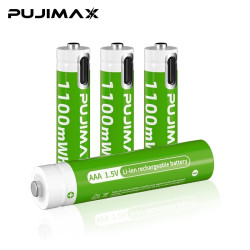PUJIMAX Rechargeable Batteries AAA 1.5V 1100mAh with Type-C Connector 2 Pieces - Color: Green