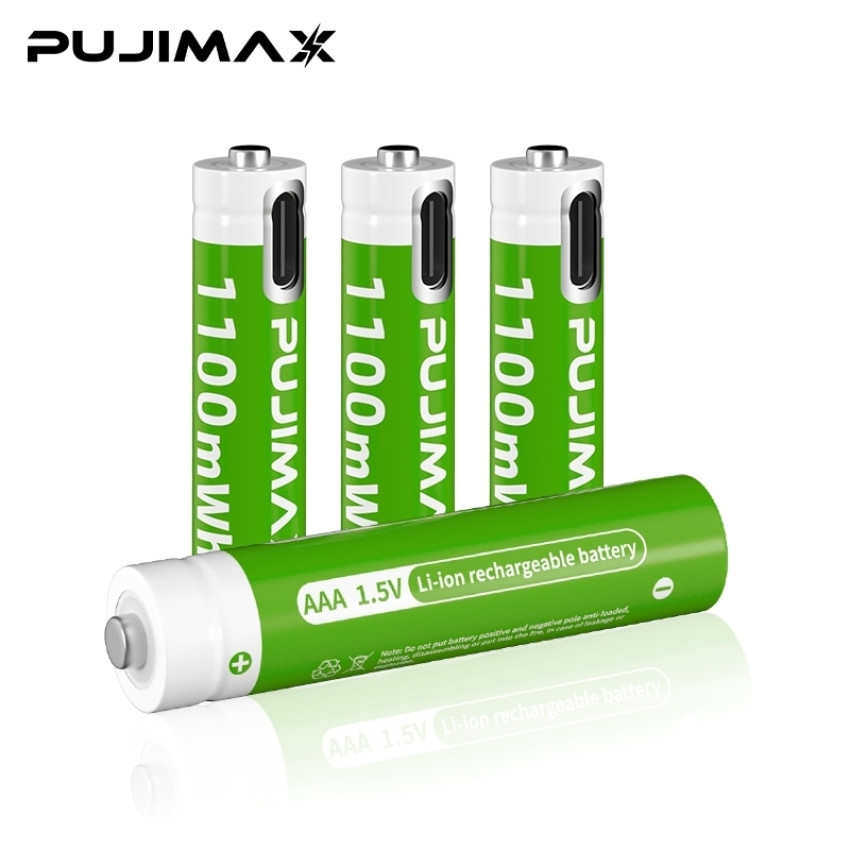 PUJIMAX Επαναφορτιζόμενες Μπαταρίες AAA 1.5V 1100mAh με Υποδοχή Type-C 2 Τεμάχια - Χρώμα: Πράσινο