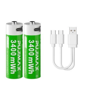 PUJIMAX Επαναφορτιζόμενες Μπαταρίες AA 1.5V 4255mWh με Υποδοχή Type-C 2 Τεμάχια - Χρώμα: Πράσινο