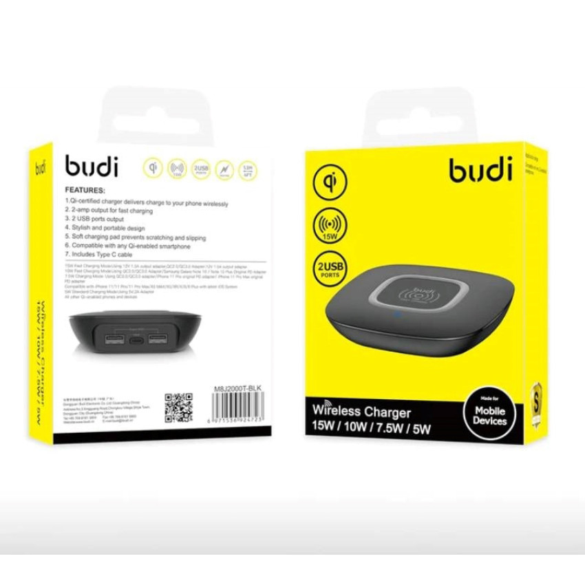 Budi (WL2000TB) 15W/10W/7.5W/5W Ασύρματος Φορτιστής (Qi Pad) - Χρώμα: Μαύρο