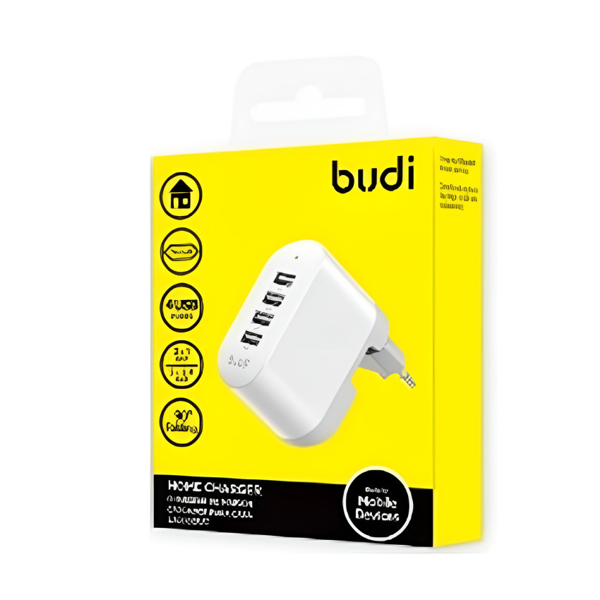 BUDI (AC028EW) 24W Φορτιστής Χωρίς Καλώδιο με 4 Θύρες USB-A 5V Power Delivery / 4.8A Quick Charge - Χρώμα: Λευκό