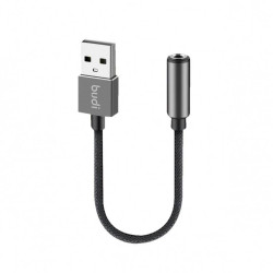 Budi (DC106B) - AUX Cable USB-A to 3.5mm Jack 11cm - Color: Black