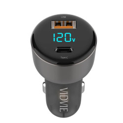 VIDVIE CC521C Car Charger with 27W USB-A Port & 45W USB Type-C Port Without Cable - Color: Black