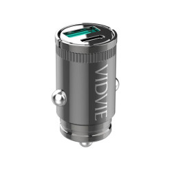 VIDVIE CC524C-i Car Charger with 33W USB-A Port & 30W USB Type-C Port with Lightning Cable - Color: Black