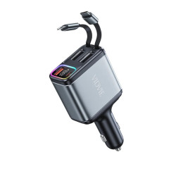 VIDVIE CC539 Car Charger 27W with USB-A Port & 27W USB Type-C Port with 60W Type-C Cable & 27W Lightning Cable - Color: Black