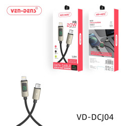 VEN-DENS VD-DCJ04 20W Charging & Data Transfer Cable with Display - LCD - USB-C to Lightning (1.5m) - Color: Black