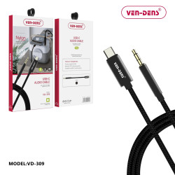 VEN-DENS VD-AUX002 Audio Cable Aux Cable Male 3.5mm Jack to USB Type-C (100cm) - Color: Black