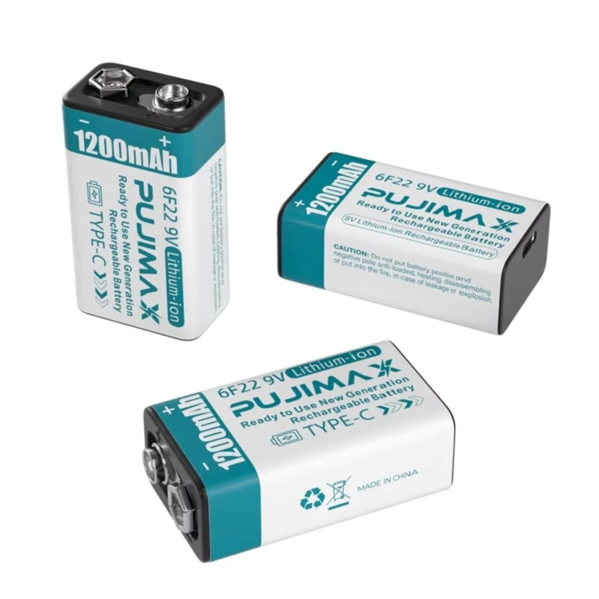 PUJIMAX 6F22 9V Lithium-ion Επαναφορτιζόμενη Μπαταρία 1200mAh (1τμχ)