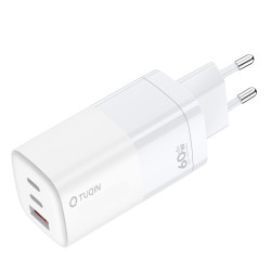 TUQIN QE30-C&I 60W GAN Fast Charging Charger with 2xUSB-C Ports & 1x USB-A Port with Type-C to Lightning Cable 1m - Color: White