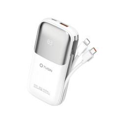 TUQIN QP27 PowerBank 10000mAh 22.5W with Fast Charging with 2 Ports & Type-C & Lightning Cable - Color: White