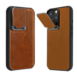 PIBLUE PL70 Θήκη Πλάτης Business Leather Anti-Fall Clamshell Lens Phone Case για Apple IPhone 16 - Χρώμα: Καφέ