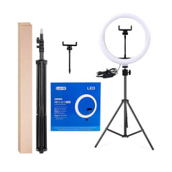 LJJ-36 36cm Ring LED Light with Floor Tripod & Mobile Phone Holder 14" Inches - Color: Black