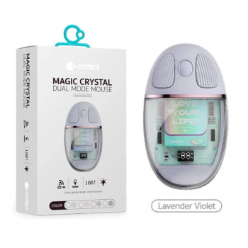 COTECi 84011-PE Magic Crystal Mouse Transparent Texture Dual-mode Mouse, Silent & Not Disturbing, Smart Percussion - Χρώμα: Βιολετί