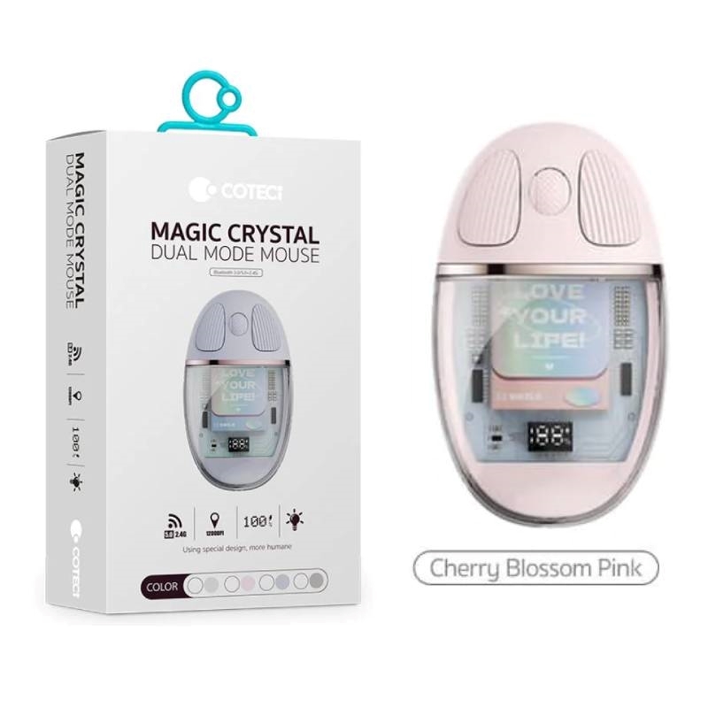 COTECi 84011-PK Magic Crystal Mouse Transparent Texture Dual-mode Mouse, Silent & Not Disturbing, Smart Percussion - Χρώμα: Ροζ