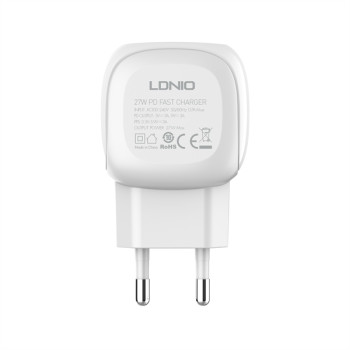 LDNIO A1206C Φορτιστής με Θύρα USB-C & Καλώδιο Type-C σε Lightning 27W Power Delivery - Χρώμα: Λευκό