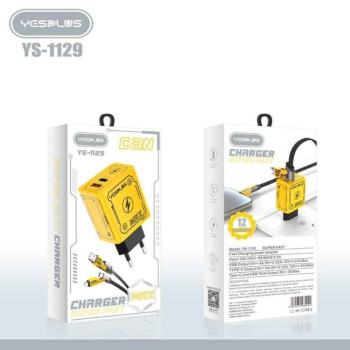 YESPLUS YS-1129 DUAL USB Γρήγορης Φόρτισης με Καλώδιο 4 σε 1 για Κινητά & Laptop (GAN) - Χρώμα: Κίτρινο YESPLUS YS-1129 DUAL USB Γρήγορης Φόρτισης με Καλώδιο 4 σε 1 για Κινητά & Laptop (GAN) - Χρώμα: Κίτρινο