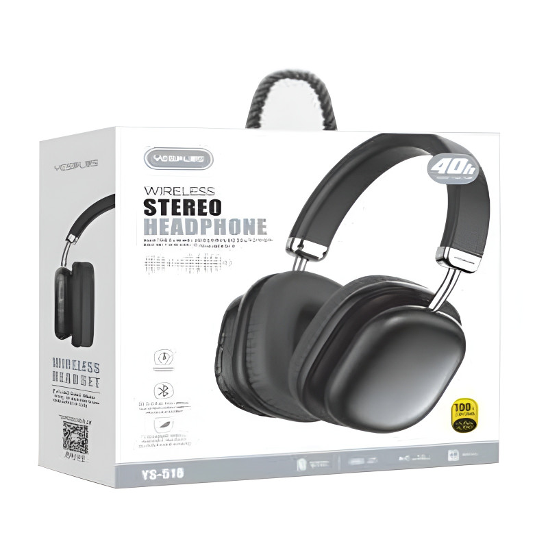 YESPLUS YS-518 Ασύρματα Bluetooth / Ενσύρματα On Ear Ακουστικά με 40 Ώρες Λειτουργίας & Quick Charge - Χρώμα: Μαύρο