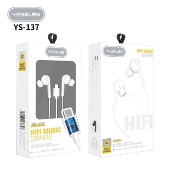 YESPLUS YS-137 Ακουστικά με Βύσμα Type-C με Κουμπιά Έντασης Ήχου & Έντασης - Χρώμα: Λευκό