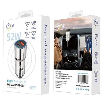NINE F056 Φορτιστής Αυτοκινήτου 52W 5A Γρήγορης Φόρτισης με Θύρες: 1xUSB-A 1xType-C - Χρώμα: Μαύρο