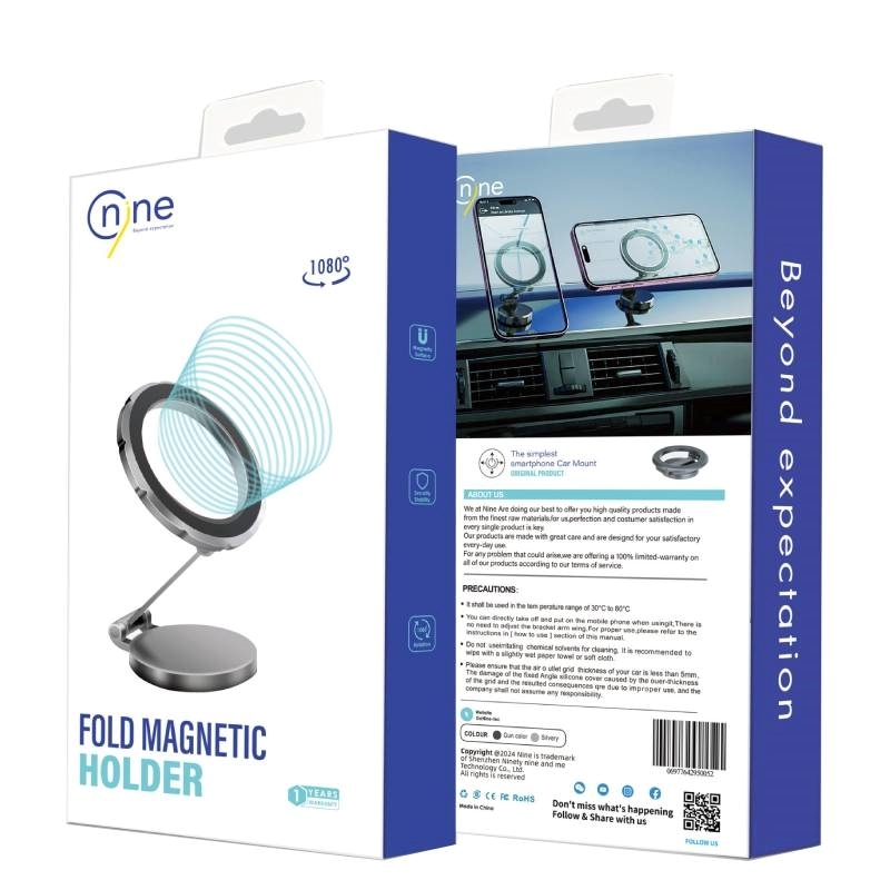 Nine Μαγνητική Βάση Κινητού για το Ταμπλό Αυτοκινήτου με Περιστροφή 1080 Μοιρών - Χρώμα: Gun