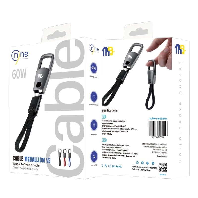 NINE 60W Medallion Καλώδιο Φόρτισης & Μεταφοράς Δεδομένων με Μπρελόκ Type-C σε Type-C - Χρώμα: Μαύρο NINE 60W Medallion Καλώδιο Φόρτισης & Μεταφοράς Δεδομένων με Μπρελόκ Type-C σε Type-C - Χρώμα: Μαύρο