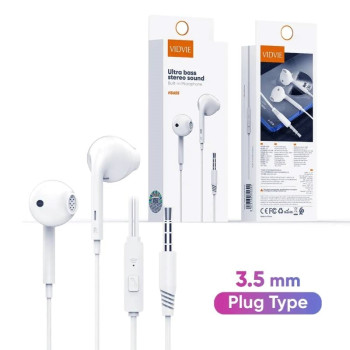 VIDVIE HS655 Handsfree Ακουστικά με Βύσμα 3.5mm Jack & Ενσωματωμένο Μικρόφωνο HD & Κουμπί Απάντησης - Χρώμα: Λευκό
