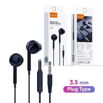 VIDVIE HS655 Handsfree Ακουστικά με Βύσμα 3.5mm Jack & Ενσωματωμένο Μικρόφωνο HD & Κουμπί Απάντησης - Χρώμα: Μαύρο