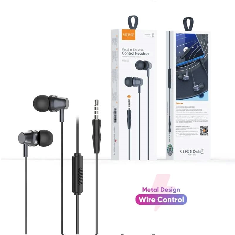 Vidvie HS669 Handsfree Ακουστικά με Βύσμα 3.5mm Jack & Μικρόφωνο & Κουμπί Αναπαραγωγής / Παύσης - Χρώμα: Μαύρο