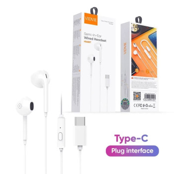 VIDVIE HS685T Handsfree Ακουστικά με Βύσμα Type-C & Ενσωματωμένο Μικρόφωνο & Κουμπί για Απάντηση - Χρώμα: Λευκό
