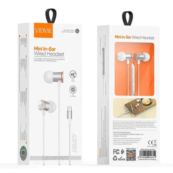 VIDVIE HS677 Handsfree Ακουστικά με Βύσμα Type-C & Ενσωματωμένο Μικρόφωνο & Κουμπί Αύξησης/Μείωσης Έντασης Ήχου - Χρώμα: Λευκό