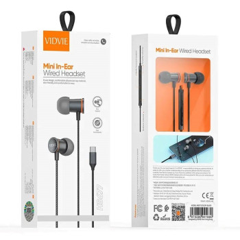 VIDVIE HS677 Handsfree Ακουστικά με Βύσμα Type-C & Ενσωματωμένο Μικρόφωνο & Κουμπί Αύξησης/Μείωσης Έντασης Ήχου - Χρώμα: Μαύρο