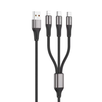 VIDVIE CB4039 3 Σε 1 Καλώδιο Φόρτισης & Μεταφοράς Δεδομένων USB Type-A σε USB Type-C/Lightning/Micro 1.2M - Χρώμα: Μαύρο