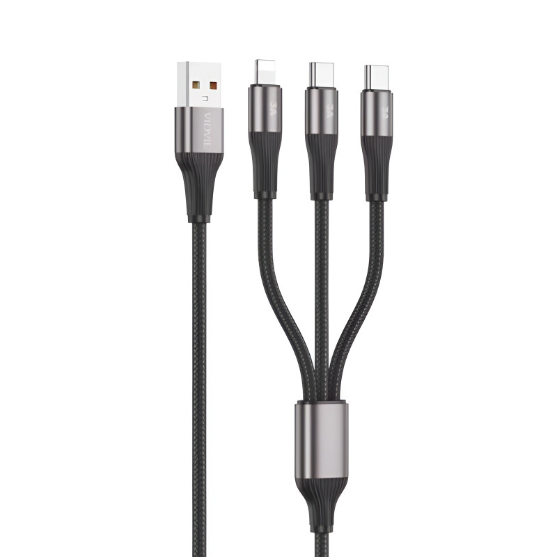 VIDVIE CB4039 3 Σε 1 Καλώδιο Φόρτισης & Μεταφοράς Δεδομένων USB Type-A σε USB Type-C/Lightning/Micro 1.2M - Χρώμα: Μαύρο