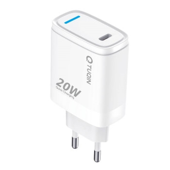 TUQIN QE57 C&C 20W Φορτιστής Γρήγορης Φόρτισης με Θύρα USB-C & Καλώδιο Type-C σε Type-C 1m - Χρώμα: Λευκό
