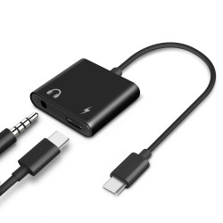 GREEN LYCA G-1146 Adapter Type-C Male to 3.5mm Audio Jack Female & Type-C Female 12cm - Color: Black