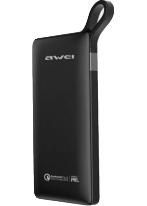 Awei P43 PowerBank με 2 Θύρες USB-A 10000mAh - Χρώμα: Μαύρο