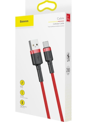 Baseus CATKLF-C09 Καλώδιο Cafule Braided USB 2.0 USB-C Male σε USB-A Male 2m - Χρώμα: Κόκκινο