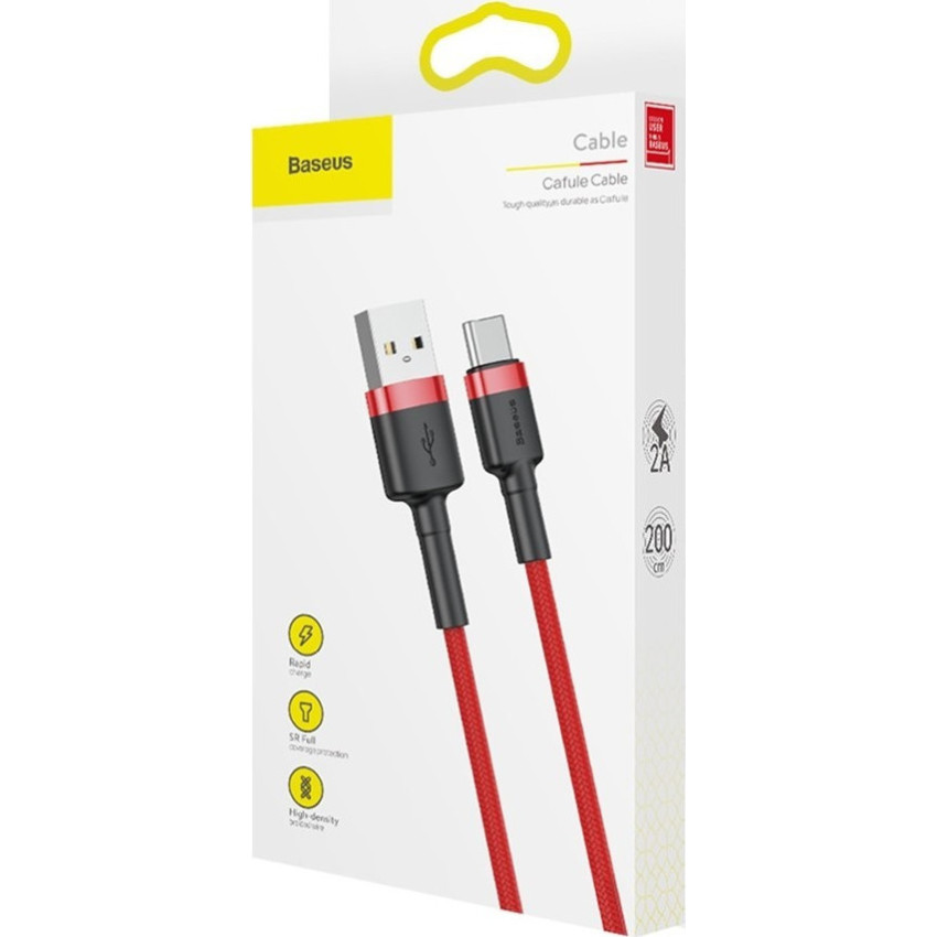 Baseus CATKLF-C09 Καλώδιο Cafule Braided USB 2.0 USB-C Male σε USB-A Male 2m - Χρώμα: Κόκκινο