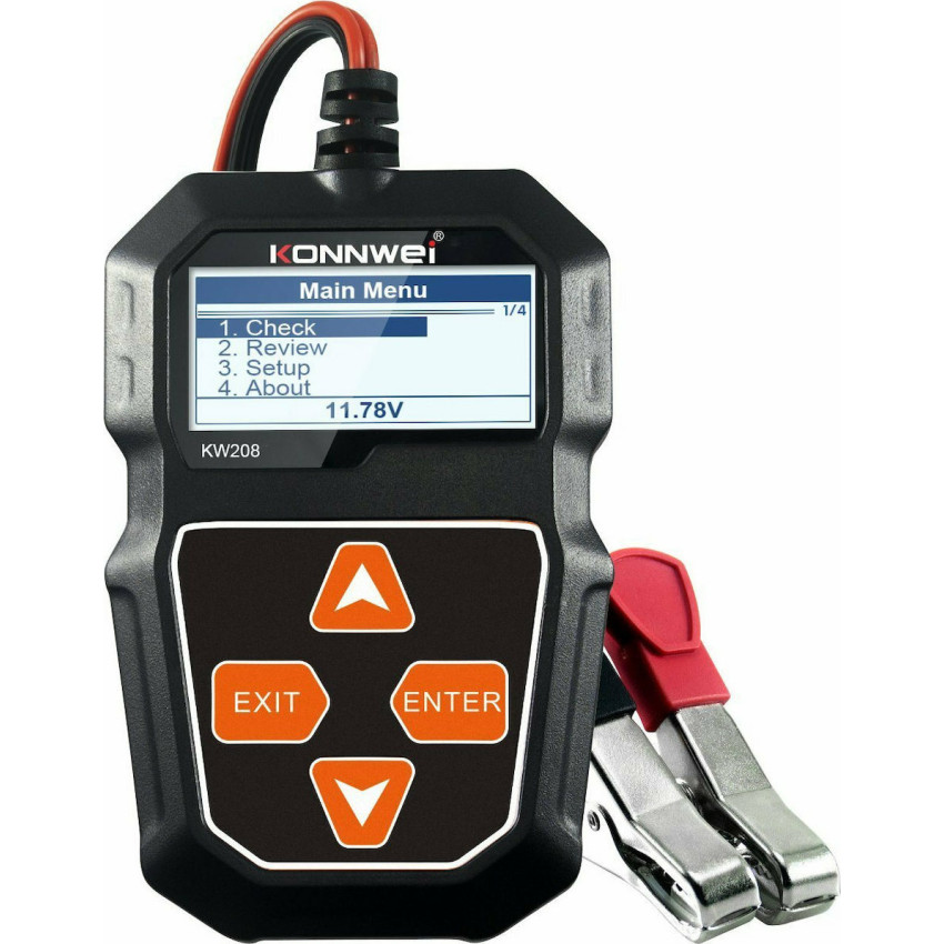 Konnwei KW208 Ψηφιακό Battery Tester με Κροκοδειλάκια 12V - Χρώμα: Μαύρο